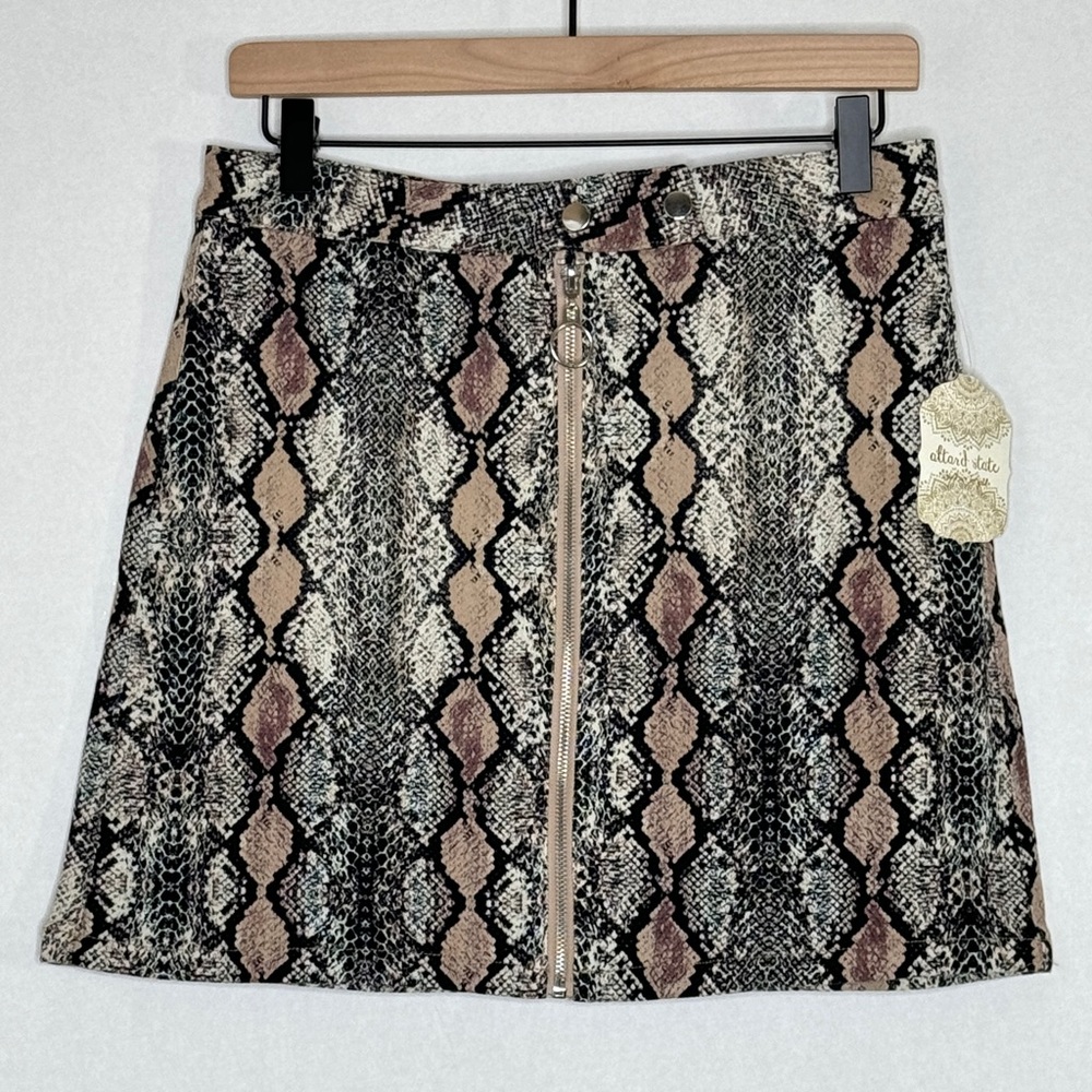 Altar’d State Snakeskin Print Skirt Tan Brown Animal Pattern Mini Boho SZ Large